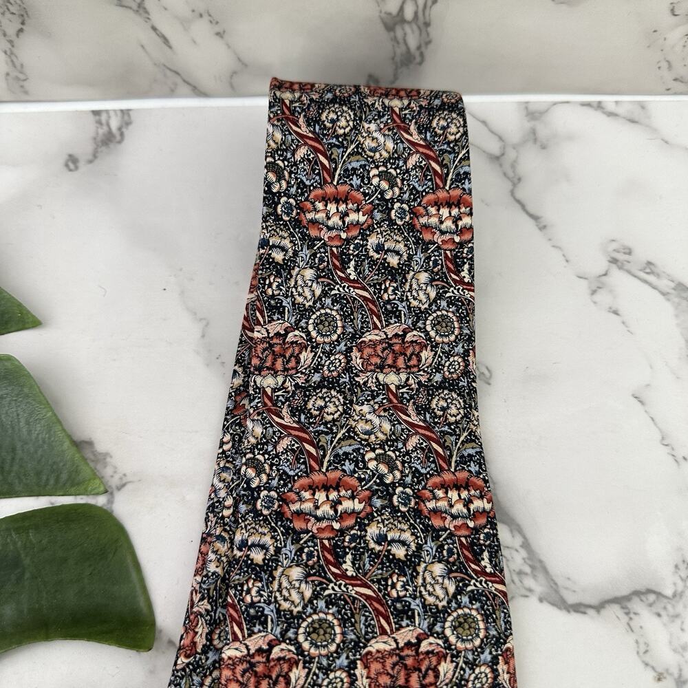 Fox & Chave Mens Silk Neck Tie Pink Tan Paisley Floral England Wide - Picture 3 of 5